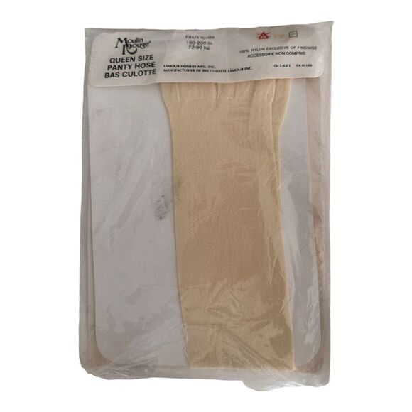 Vintage Moulin Rouge Panty Hose Ivory  Queen Size 160-200Lb Double Mesh - Picture 2 of 2